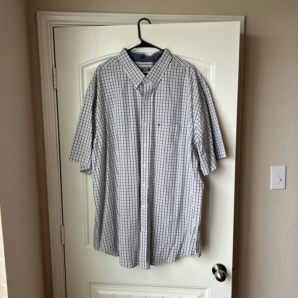 Plaid black white Izod button down shirt.
